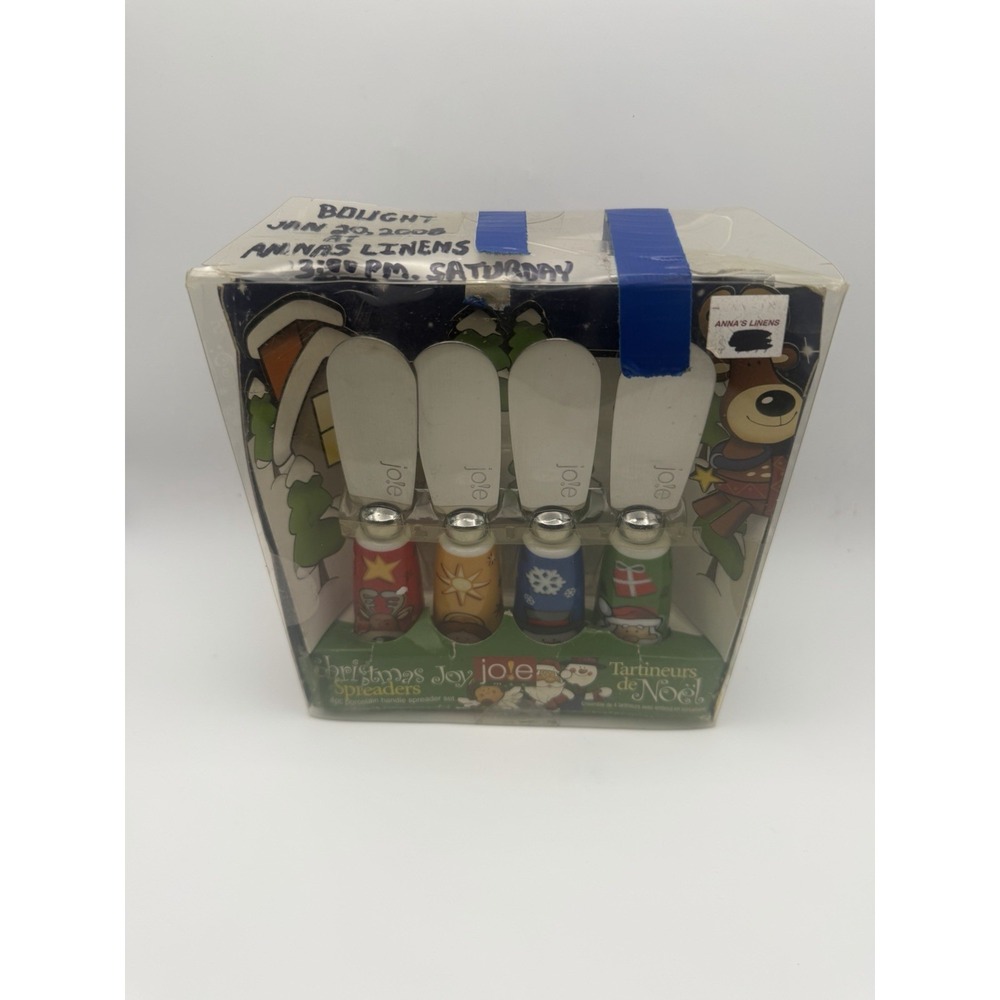 Joie Christmas Joy Spreaders Set of 4 Porcelain Handle Cheese Knives Holiday